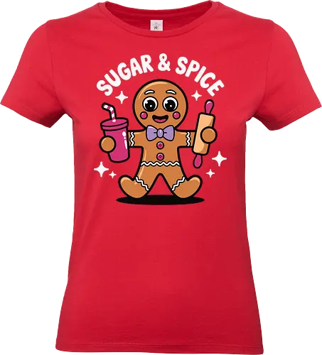 Sugar & Spice - gingerbread, cute, drink, rolling pin, stars, cartoon, baking, dessert, happy, fun - Standard T-Shirt (Frauen)