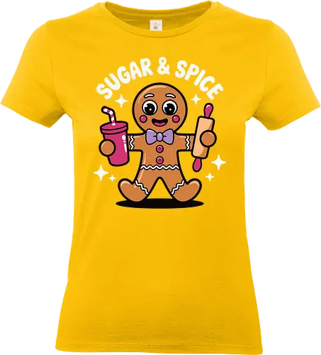 Sugar & Spice - gingerbread, cute, drink, rolling pin, stars, cartoon, baking, dessert, happy, fun - Standard T-Shirt (Frauen)