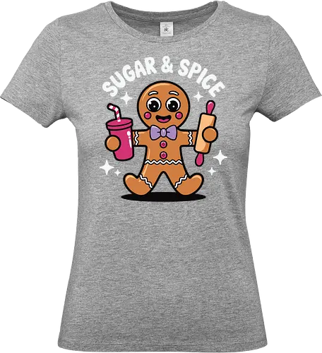 Sugar & Spice - gingerbread, cute, drink, rolling pin, stars, cartoon, baking, dessert, happy, fun - Standard T-Shirt (Frauen)