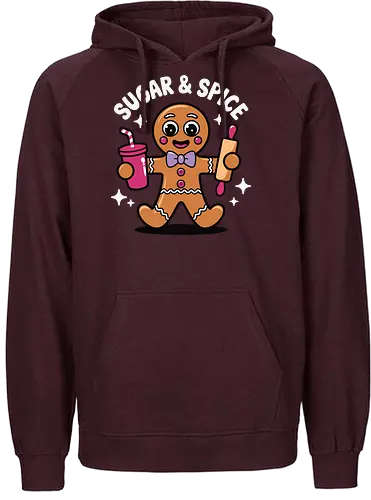 Sugar & Spice - gingerbread, cute, drink, rolling pin, stars, cartoon, baking, dessert, happy, fun - Fairtrade Hoodie