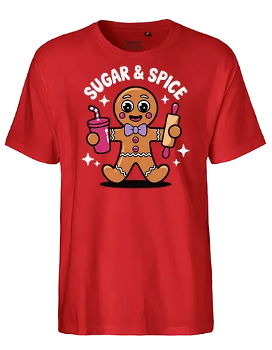 Sugar & Spice - gingerbread, cute, drink, rolling pin, stars, cartoon, baking, dessert, happy, fun - Fairtrade T-Shirt