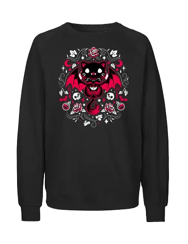 Purrs of Darkness - black cat, bat, cat, kitten, vampire, blood, horror, gothic, skull, rose, kawaii cute, dark art, creepy, spooky, night - Fairtrade Sweatshirt