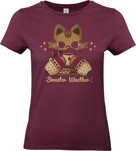 Cute Sweater Weather Cat - sweater weather, cozy cat, kawaii cat, cute cat, tea, ugly sweater, scarf, herbal tea, hot drink, autumn, winter, warm, happy, love, xmorfina - Standard T-Shirt (Frauen)