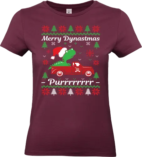 Merry Dynastmas - Purrrrrrrr - dinosaur, santa hat, christmas, holiday, festive, truck, snowflakes, trees, humor, green - Standard T-Shirt (Frauen)