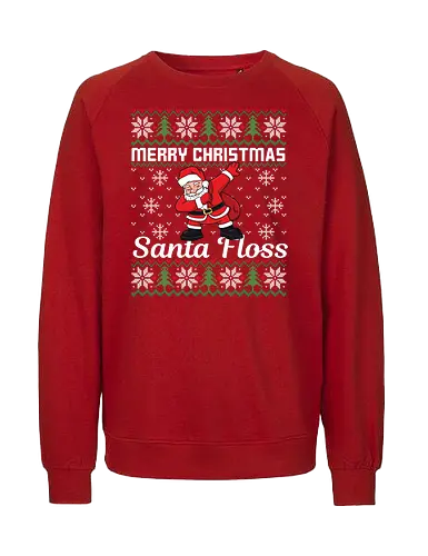 Merry Christmas and  Santa Floss - santa, floss dance, christmas, festive, holiday, snowflakes, sweater design, humor, cheerful - Fairtrade Sweatshirt
