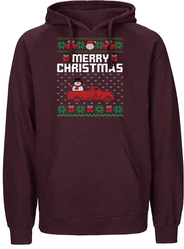 Merry Christma - christmas, snowman, truck, festive, holiday, presents, snowflakes, seasonal, pattern, merry christmas - Fairtrade Hoodie