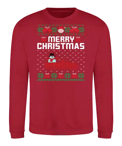 Merry Christma - christmas, snowman, truck, festive, holiday, presents, snowflakes, seasonal, pattern, merry christmas - Sweatshirt