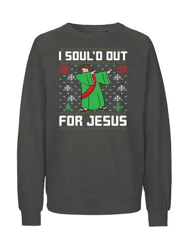 I Soul'd Out For Jesus - humor, christmas, jesus, dance, festive, winter, snowflakes, cartoon, green, robe - Fairtrade Sweatshirt