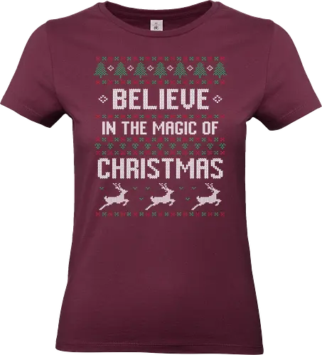 Believe in the Magic of Christmas - christmas, festive, knitting, cross-stitch, holiday, reindeer, magic, pattern - Standard T-Shirt (Frauen)