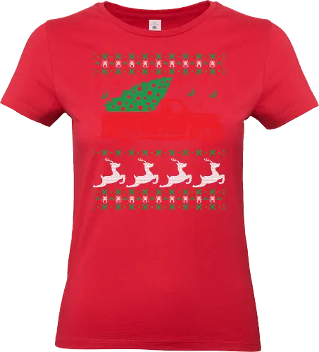 Festive sweater design - christmas, truck, tree, festive, sweater, reindeer, winter, holiday, knit, red - Standard T-Shirt (Frauen)
