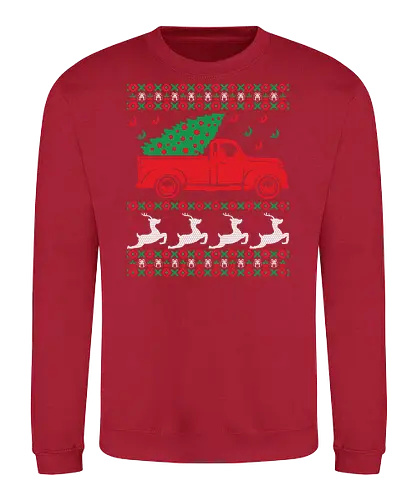 Festive sweater design - christmas, truck, tree, festive, sweater, reindeer, winter, holiday, knit, red - Sweatshirt