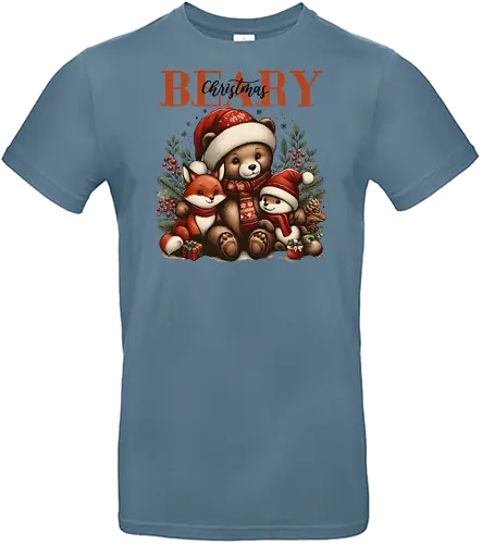 Beary Christmas - christmas, bear, fox, rabbit, santa hats, gifts, festive, holiday, foliage, cute - Standard T-Shirt