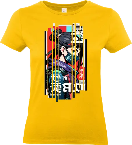 Cyborg Japan rot blau - Japan, Mädchen, indisch, lm2kone, cool, neueste, Popart, Pop Art, japanisch, amerikanisch, indisch, futuristisch, Kanji, Frau, ästhetisch, Sonnenuntergang, großartig, cyborg, rot, cyberpunk - Standard T-Shirt (Frauen)