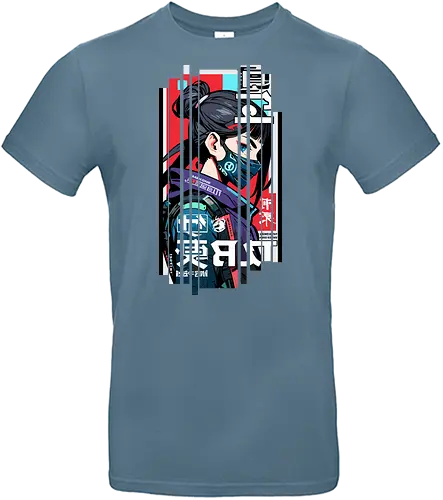 Cyborg Japan rot blau - Japan, Mädchen, indisch, lm2kone, cool, neueste, Popart, Pop Art, japanisch, amerikanisch, indisch, futuristisch, Kanji, Frau, ästhetisch, Sonnenuntergang, großartig, cyborg, rot, cyberpunk - Standard T-Shirt