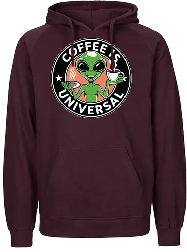 Coffee is Universal - alien, coffee, universal, humor, cartoon, green, drink, extraterrestrial, steam - Fairtrade Hoodie