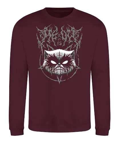 Heavy Meowtal - heavy meowtal, cute cat, lucipurr, purr evil, baphomeow, satanic cat, neko, skull cat, metal cat, death metal, deathcore, black metal, occult, aesthetic, japan, introvert, alone, anti social, black and white, streetwear, baphomet, macabre, satanic, goth, goth cat, gothic, dark art, metal logo, black metal logo, deathcore font, underground, black work, rebel cat, witchcraft, halloween, dark magic, lucifer, demon, hell, devil - Sweatshirt
