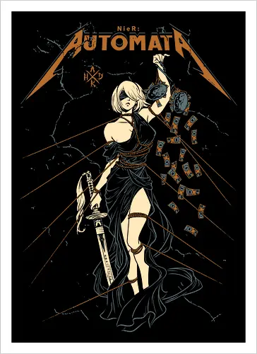 Automata: Autojustice - aesthetic, metal anime, metal album, 2b, lady of justice, Automata, parody, funny, humor, anime, waifu, game, ps, manga - Kunstdruck