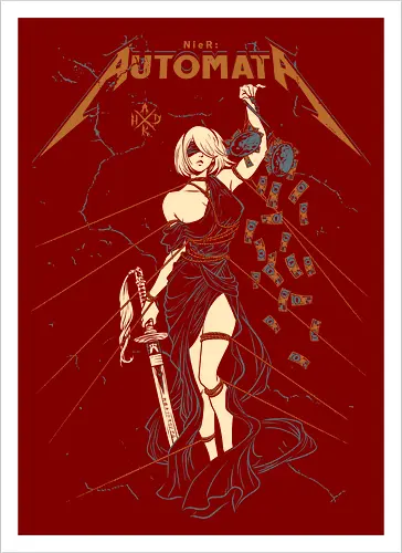 Automata: Autojustice - aesthetic, metal anime, metal album, 2b, lady of justice, Automata, parody, funny, humor, anime, waifu, game, ps, manga - Kunstdruck
