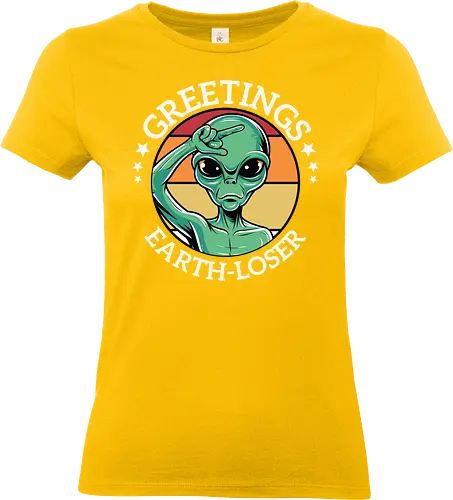 Greetings Earth-Lose - alien, humor, cartoon, green, hand gesture, greeting, colorful, playful, extraterrestrial - Standard T-Shirt (Frauen)