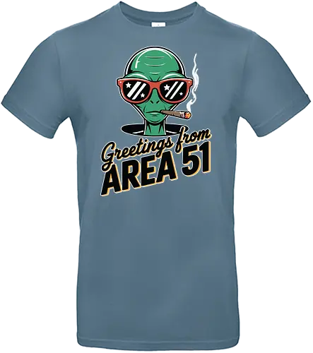 Greetings from Area 51 - extraterrestrial, grey, red, alien, area 51, sunglasses, cigar, humor, stars - Standard T-Shirt