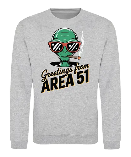 Greetings from Area 51 - extraterrestrial, grey, red, alien, area 51, sunglasses, cigar, humor, stars - Sweatshirt