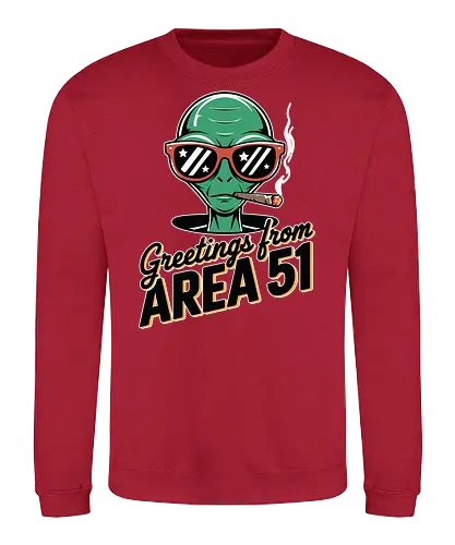 Greetings from Area 51 - extraterrestrial, grey, red, alien, area 51, sunglasses, cigar, humor, stars - Sweatshirt