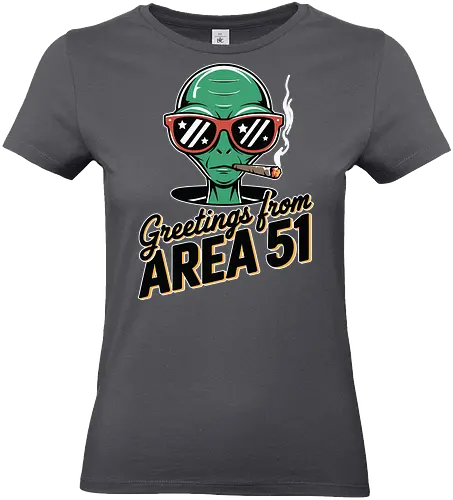 Greetings from Area 51 - extraterrestrial, grey, red, alien, area 51, sunglasses, cigar, humor, stars - Standard T-Shirt (Frauen)