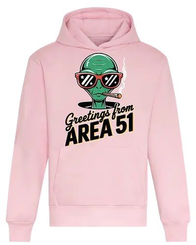 Greetings from Area 51 - extraterrestrial, grey, red, alien, area 51, sunglasses, cigar, humor, stars - Heavyweight Hoodie