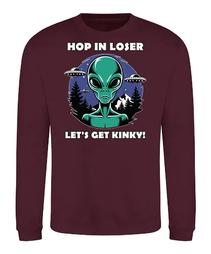 Hop in loser, let's get kinky! - alien, ufo, trees, night sky, humor, extraterrestrial, stars, flying saucer, forest - Sweatshirt