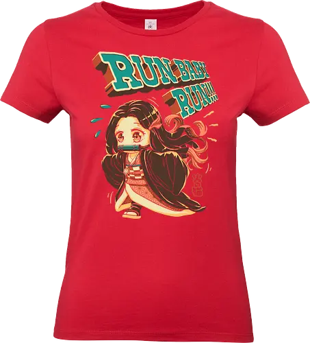 Run Baby Run! - Slayer, cute demon, zenitsu, tanjiro, demon, chibi, cute, kawaii, oni girl, kny, demon hunter, pop art, anime, vintage, retro, manga, otaku, weeb - Standard T-Shirt (Frauen)