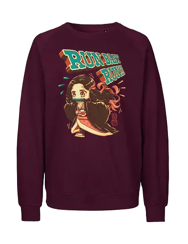 Run Baby Run! - Slayer, cute demon, zenitsu, tanjiro, demon, chibi, cute, kawaii, oni girl, kny, demon hunter, pop art, anime, vintage, retro, manga, otaku, weeb - Fairtrade Sweatshirt