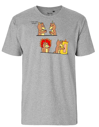 Bears in Love (Verliebte Bären) - Bär, Honig, Liebe, lustig, Cartoon, albern, Freund, Freundin, Humor, valentine's day, romantisch, Honigflasche, Eifersucht, Paar, verspielt, Umarmung, Bärenpaar, Valentinstag, Wortspiel, süß, niedlich, love, couple, i love you - Fairtrade T-Shirt