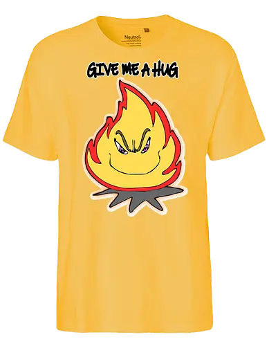 Give Me a Hug (Drück mich) - Feuer, Cartoon, lustig, Humor, Umarmung, heiß, mutig, einzigartig, Kunst, Design, witzig, Flamme, kreativ, Lachflash, Statement, Leidenschaft, auffällig, cool, frech, cute, süß, charmant, optimistisch, lebhaft, verspielt, abenteuerlustig, Flammen, feuriger Humor, Sarkasmus, auffälliges Design, Cartoon-Flammen, edgy, heißer Humor, ausdrucksstark, eigenartig, selbstbewusst, liebenswert, fire, rebellisch, feurige Persönlichkeit, unverfroren, energisch, lebenslustig - Fairtrade T-Shirt