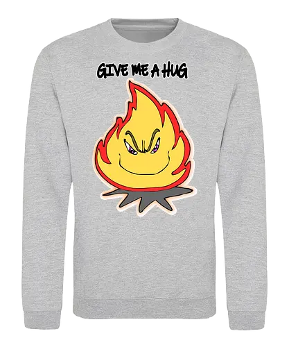 Give Me a Hug (Drück mich) - Feuer, Cartoon, lustig, Humor, Umarmung, heiß, mutig, einzigartig, Kunst, Design, witzig, Flamme, kreativ, Lachflash, Statement, Leidenschaft, auffällig, cool, frech, cute, süß, charmant, optimistisch, lebhaft, verspielt, abenteuerlustig, Flammen, feuriger Humor, Sarkasmus, auffälliges Design, Cartoon-Flammen, edgy, heißer Humor, ausdrucksstark, eigenartig, selbstbewusst, liebenswert, fire, rebellisch, feurige Persönlichkeit, unverfroren, energisch, lebenslustig - Sweatshirt