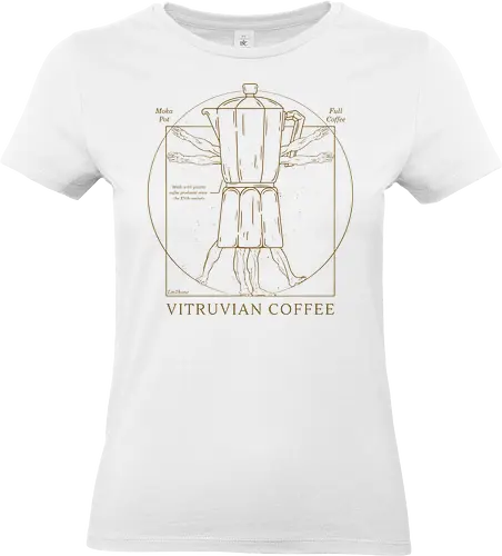 Vitruvianischer Kaffee - lustig, Pop-Art, Vintage, Retro, Essen, Bierliebhaber, lm2 kone, Illustration, Geschenk, Vitruver Mensch, Vitruver Bier, Kaffee, Vitruvianischer Kaffee, Vitruvianischer - Standard T-Shirt (Frauen)