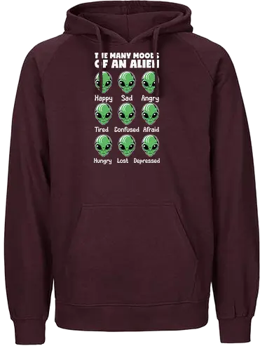 The many moods of an alien - alien, emotions, humor, expression, moods, green, faces, cartoon - Fairtrade Hoodie