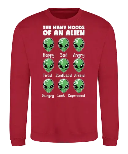 The many moods of an alien - alien, emotions, humor, expression, moods, green, faces, cartoon - Sweatshirt
