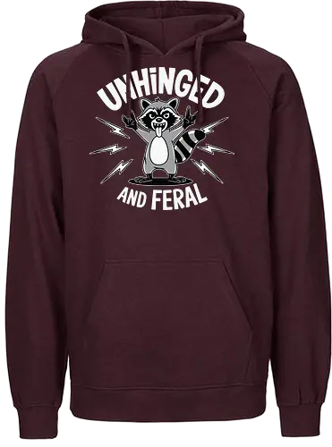 Unhinged and Feral - raccoon, unhinged, feral, cartoon, lightning, mischievous, playful - Fairtrade Hoodie