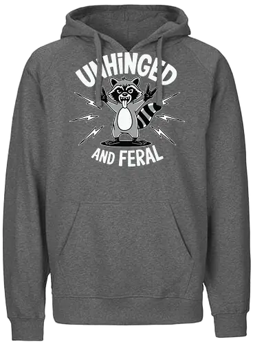 Unhinged and Feral - raccoon, unhinged, feral, cartoon, lightning, mischievous, playful - Fairtrade Hoodie