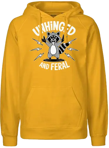 Unhinged and Feral - raccoon, unhinged, feral, cartoon, lightning, mischievous, playful - Fairtrade Hoodie