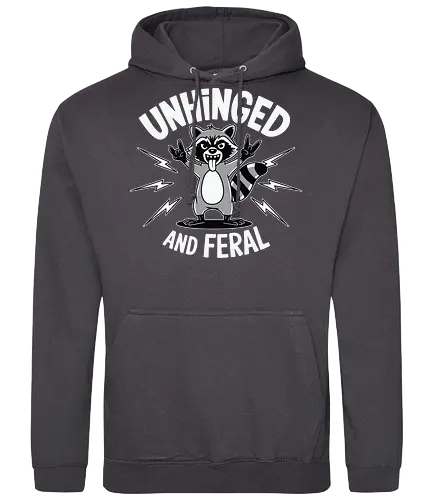Unhinged and Feral - raccoon, unhinged, feral, cartoon, lightning, mischievous, playful - Standard Hoodie