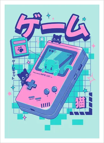 Game Cat - cat, games, animals, anime, japanese, japan, cat lover, neko, cute, console, funny, kawaii - Kunstdruck