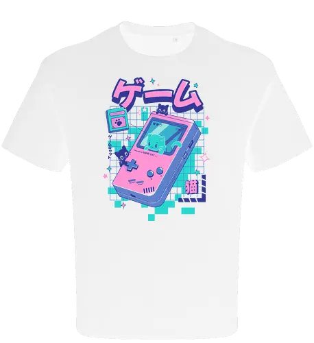 Game Cat - cat, games, animals, anime, japanese, japan, cat lover, neko, cute, console, funny, kawaii - Oversize T-Shirt