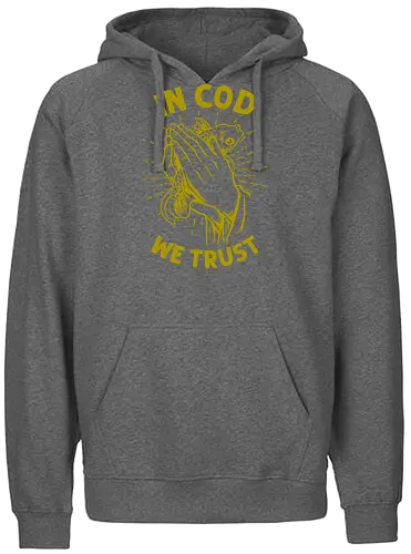 in cod we trust  - pray, love, catch, religious, trust, tattoo, cod, fish, fishing - Fairtrade Hoodie