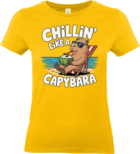 Chillin' like a capybara - capybara, beach, coconut, sunglasses, relaxation, vacation, summer, chill, cartoon - Standard T-Shirt (Frauen)
