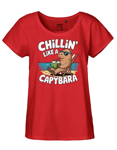 Chillin' like a capybara - capybara, beach, coconut, sunglasses, relaxation, vacation, summer, chill, cartoon - Fairtrade Girl Shirt