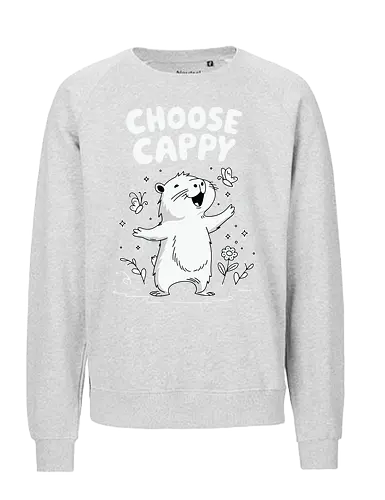 Choose Cappy - capybara, positivity, monochrome, whimsical, flowers, butterflies, cheerful, cute, cartoon - Fairtrade Sweatshirt