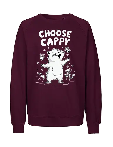 Choose Cappy - capybara, positivity, monochrome, whimsical, flowers, butterflies, cheerful, cute, cartoon - Fairtrade Sweatshirt