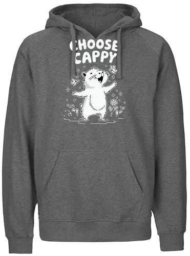 Choose Cappy - capybara, positivity, monochrome, whimsical, flowers, butterflies, cheerful, cute, cartoon - Fairtrade Hoodie
