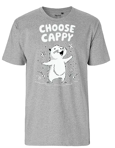 Choose Cappy - capybara, positivity, monochrome, whimsical, flowers, butterflies, cheerful, cute, cartoon - Fairtrade T-Shirt